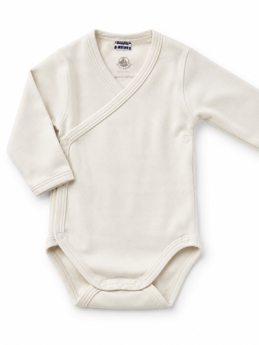 Petit Bateau White Long-Sleeve Wrap Baby Bodysuit